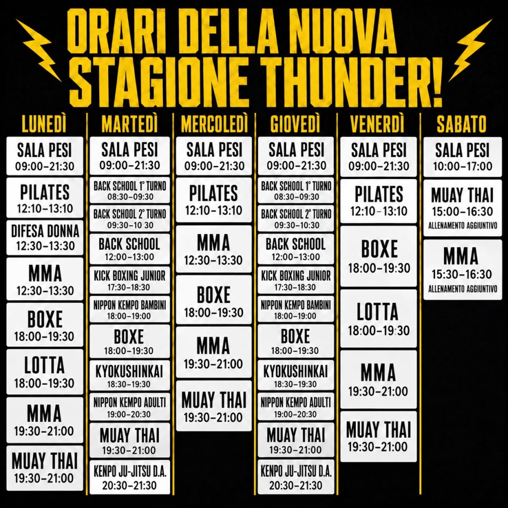Orari dei corsi Thunder Top Team